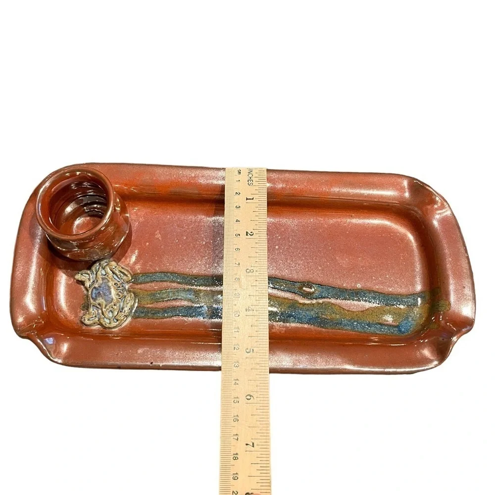 Art Pottery Serving Tray With Dimensional Crab Signed Coastal